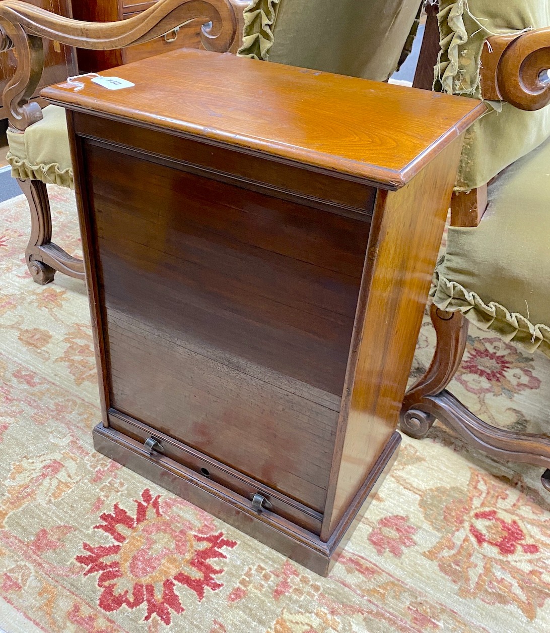 A late Victorian mahogany table top tambour cabinet, width 47cm, depth 29cm, height 62cm